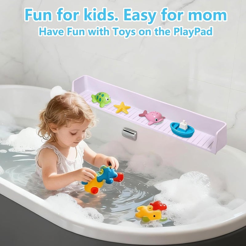 Sgmforge Bathtub Splash Guard for Kids, Long Flexible Silicone Shower Splash Guard with Suction Cups, 2-in-1 Tub Ledge Organizer for Bath Toys & Supplies, Prevents Water Spills, Keeps Floor Dry(Grey) - Image 3